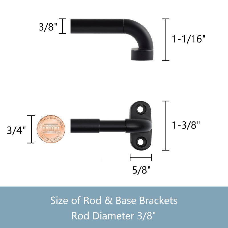 TYRON TYRON TYRON 4 Pack Screwed Sash Curtain Rod Adjustable 12-18 Inch, 3/8 In. Diameter, Small Front Door Curtain Rod (Black) - Image 3